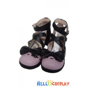 Pink Black Bow Crisscross Lace Chunky Princess Lolita Shoes