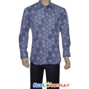 Blue Cotton Hexagon Shirt  (Size: XL) Halloween Cosplay Costume