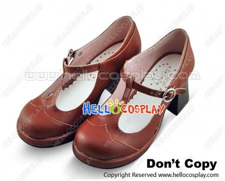 Light Brown T Strap Chunky Princess Lolita Shoes