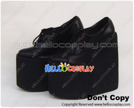 Matte Black Shoelace Platform Punk Lolita Shoes