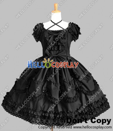 Gothic Punk Lolita Black Ruffle Dress