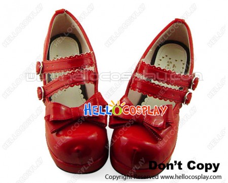 Mirror Red Double Straps Chunky Fashion Princess Lolita Shoes
