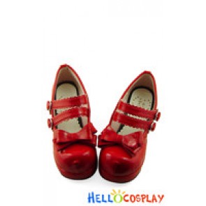 Mirror Red Double Straps Chunky Fashion Princess Lolita Shoes