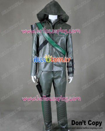 Green Arrow Cosplay Oliver Queen Dark Green Leather Costume