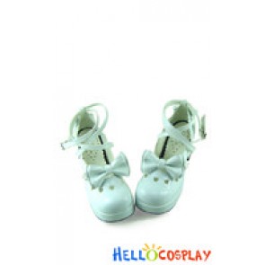 Mirror White Bow Crossing Straps Chunky Princess Lolita Shoes