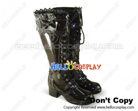 Mirror Brown Heart Ruffle Chunky Princess Lolita Long Boots