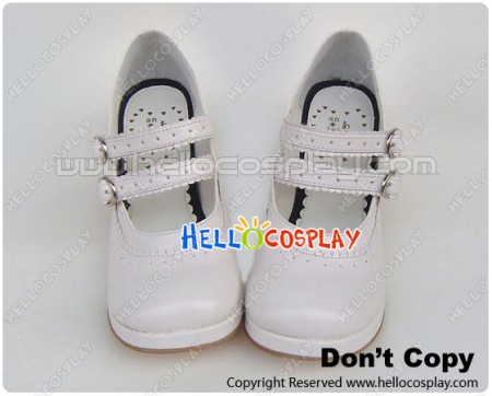 White Double Straps Chunky Sweet Lolita Shoes