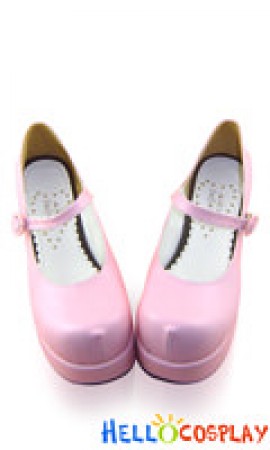 Pink Strap Round Buckle Chunky Princess Lolita Shoes