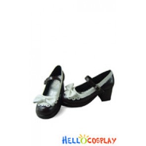 Brown White Heart Shaped Ruffle Chunky Princess Lolita Shoes