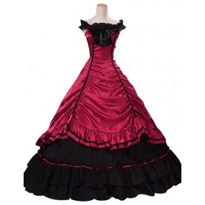 Southern Belle Civil War Ball Gown Formal Reenactment Stage Red Lolita Dress Costume