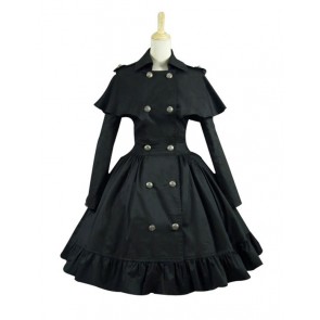 Gothic Lolita Cosplay Victorian Cape Reenactment Steampunk Stage Black Dress Costume