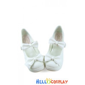 White Instep Strap Bows Chunky Princess Lolita Shoes