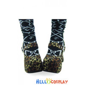 Leopard Buckle Strap Contract Chunky Sweet Lolita Shoes