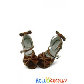 Light Brown Bows Instep Straps Chunky Princess Lolita Shoes