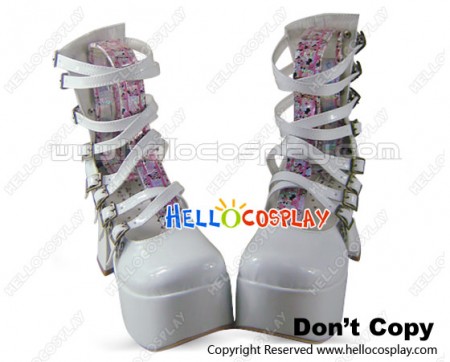 Mirror White Buckle Crossing Straps Chunky Punk Lolita Shoes