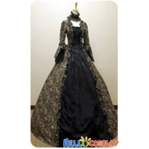 Victorian Lolita Reenactment Stage Antique Gothic Lolita Dress Black Floral