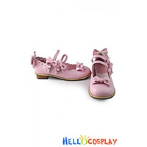 Princess Lolita Shoes Pink Sweet Bows Straps Low Chunky