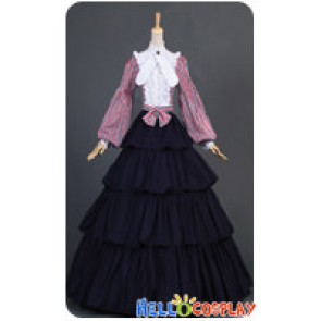 Patriotic Civil War Striped Puff Sleeved Tiered Party Gown Period Lolita Dress Costume