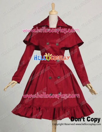 Gothic Lolita Cosplay Victorian Cape Reenactment Steampunk Stage Red Dress Costume