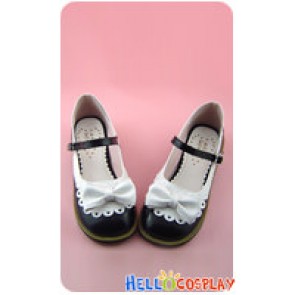 White Black Heart Shaped Ruffle Low Flat Princess Lolita Shoes