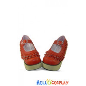 Wine Red Ruffle Buckles Strap Platform Punk Lolita Shoes