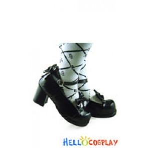 Black White Bows Ruffle New Chunky Sweet Lolita Shoes
