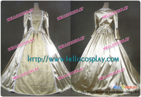 Renaissance Colonial Gothic Satin Ball Gown Prom Brocade Dress