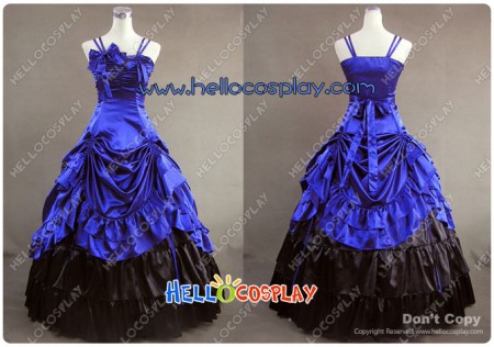 Southern Belle Satin Lolita Ball Gown Prom Blue Dress