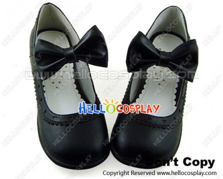 Black Charlotte Bow Low Heel Chunky Sweet Lolita Shoes