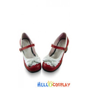 Red White Heart Shaped Ruffle Chunky Princess Lolita Shoes