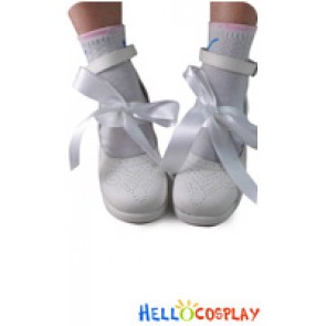 Sweet Lolita Shoes White Matte Ribbon Ankle Strap Chunky