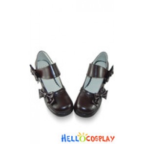 Brown Chunky Round Bow Punk Princess Lolita Shoes