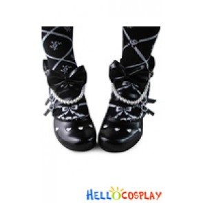 Sweet Lolita Shoes Chunky Straps Pearl Chain Scalloped Heart Shaped Buckles