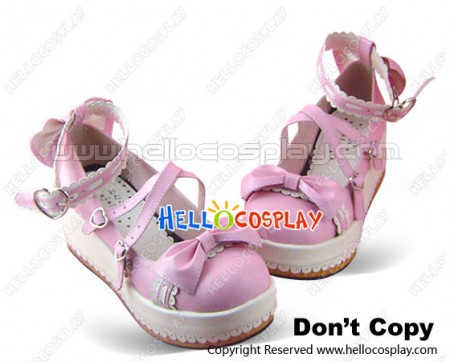Pink White Heart Shaped Buckles Platform Princess Lolita Shoes