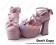 Princess Lolita Shoes Sweet Pink Ankle Crossing Straps High Chunky Bows Buckles