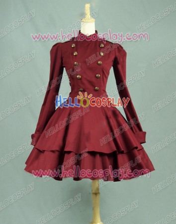 Victorian Lolita Steampunk Military Coat Gothic Lolita Dress Burgundy