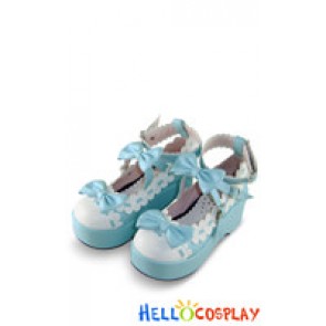 Blue And White ViVi Bows Platform Sweet Lolita Shoes