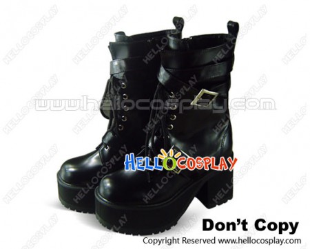 Black Buckles Lace Up Platform Calf Length Lolita Boots