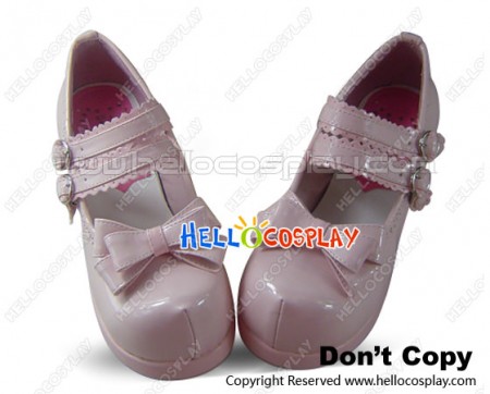 Mirror Pink Double Straps Chunky Fashion Princess Lolita Shoes
