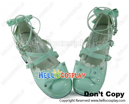 Mint Green Bow Crisscross Ankle Straps PU Lolita Shoes