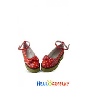 Red With White Polka Dots Ankle Strap Lolita Shoes