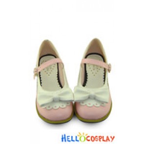 White Pink Heart Shaped Ruffle Low Flat Princess Lolita Shoes