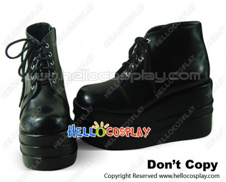 Gorgeous Black Lace Up High Platform Ankle Lolita Shoes