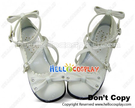 White Pearls String Chunky Princess Lolita Shoes