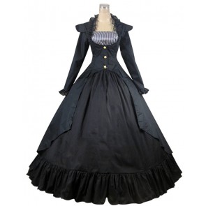 Victorian Gothic Ball Gown Black Cotton Dress