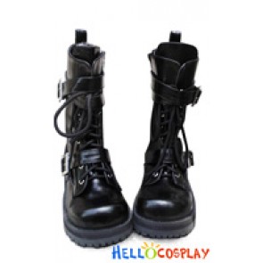 Punk Lolita Short Boots Buckles Lace Up Platform Calf Length