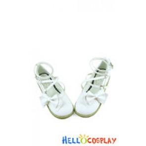 Matt White Bow Low Heels Chunky Sweet Lolita Shoes