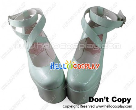 Punk Lolita Shoes Mirror Mint Green Locomotive High Platform Ankle Crosssing Straps