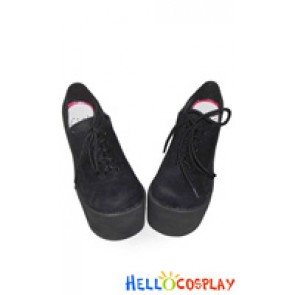 Punk Lolita Shoes High Platform Black Suede Shoelace