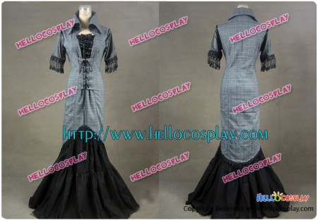 Victorian Edwardian Cotton Blend Tartan Dress Ball Gown Cosplay